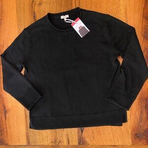 Ella Moss Classic Super Soft Black Sweater w/ Small Side Slits, NWT, Sz Medium